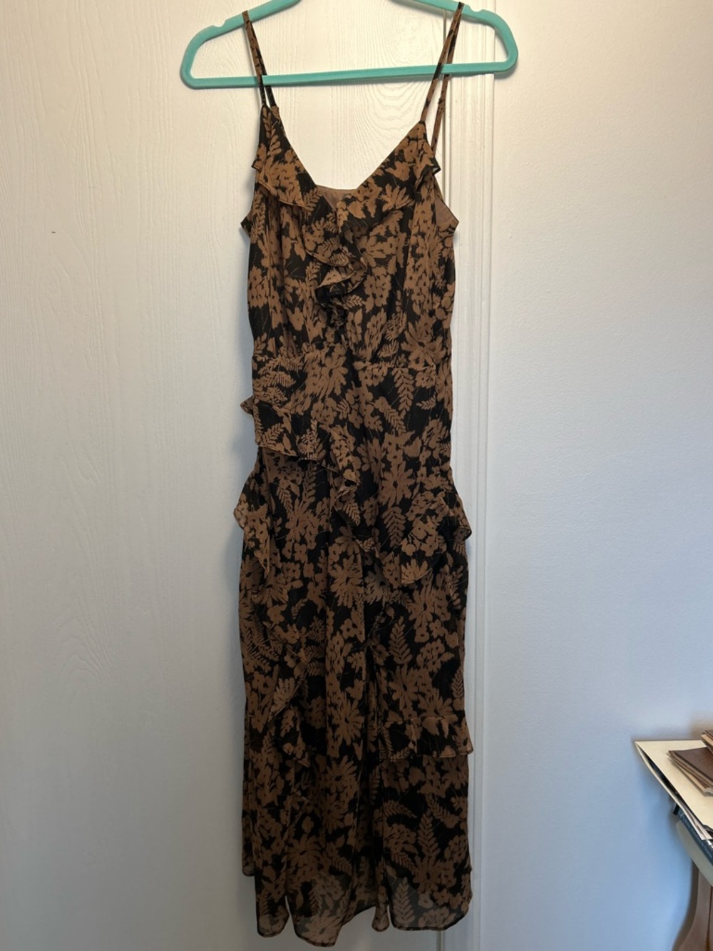 Brown Floral Ruffle Maxi Dress